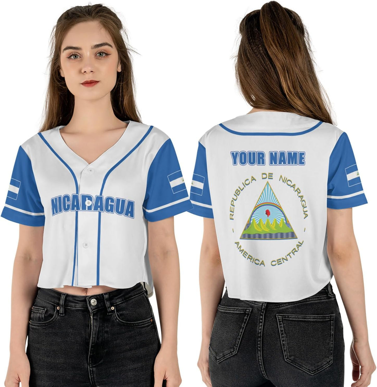 Personalized Nicaragua Baseball Croptop Shirt, Nicaraguan Flag Jersey for Women Jersey Pride
