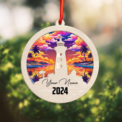 MAPrints Personalized Lighthouse Ornaments for Christmas Tree, Lighthouse Wood Acrylic 2D Flat Ornament, Coastal Lighthouse Ornament, Ocean Themed Hanging Ornaments, Gift for Lighthouse Lovers (LH 6)