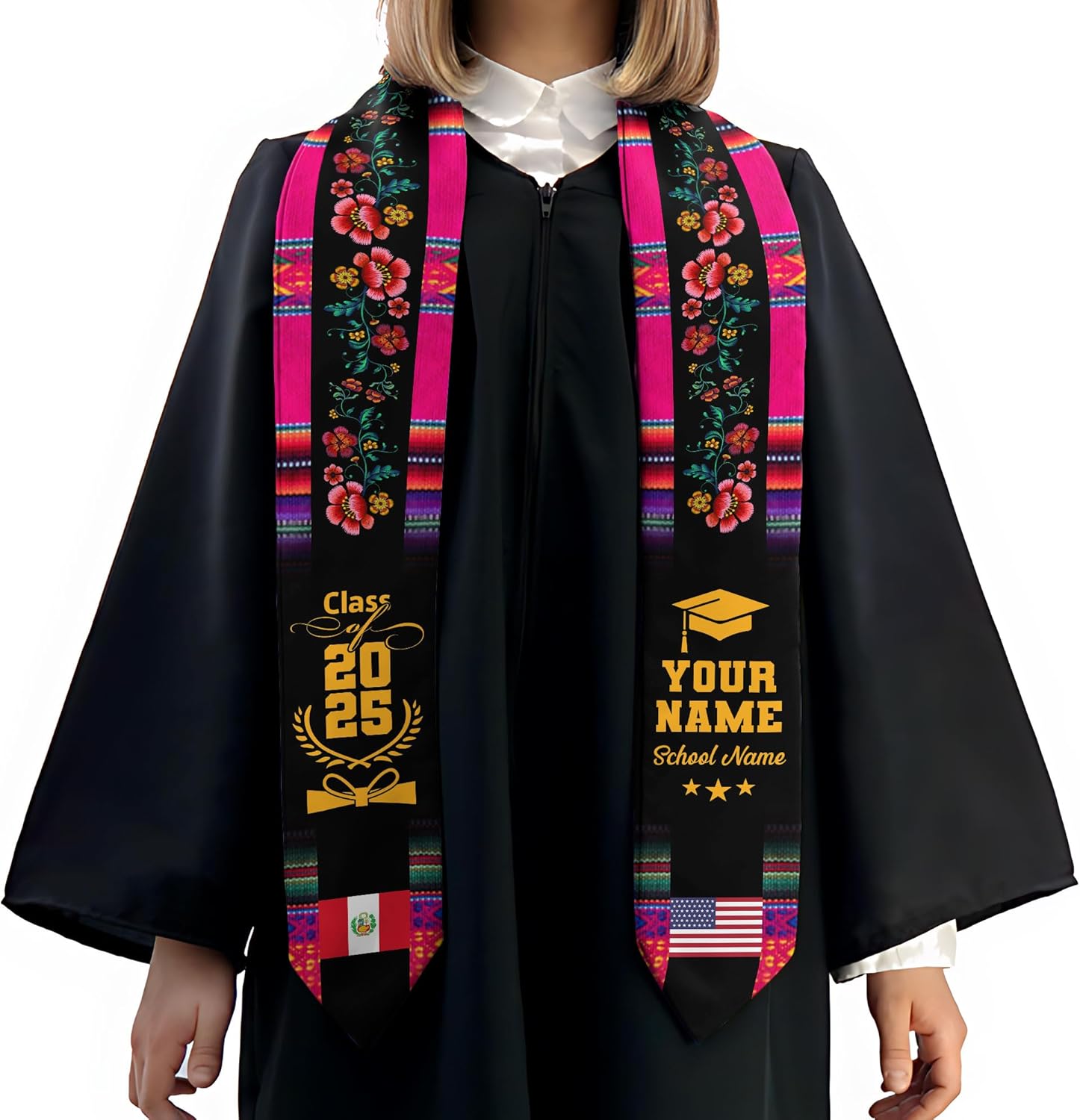 Pretyprints Peruvians Graduation Sash, Peru Graduation Stole Custom Personalized Peruvians American Flag Graduation Sash 2025