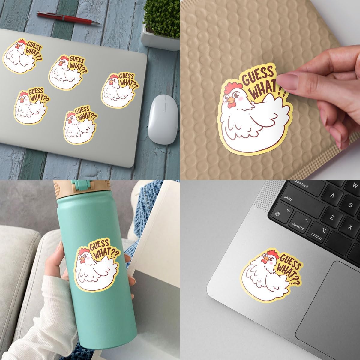3 Pcs Guess What? Chicken Butt! Sticker, Guess What Sticker, Funny Chicken Sticker, Meme Chicken Sticker for Laptop Water Bottle Phone Car Window Helmet Vinyl Stickers 3 Inches (Guess What 2)