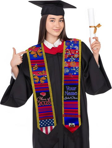 Pretyprints Haitians Graduation Sash, Haiti Graduation Stole Custom, Personalized Haitians American Flag Graduation Sash 2025