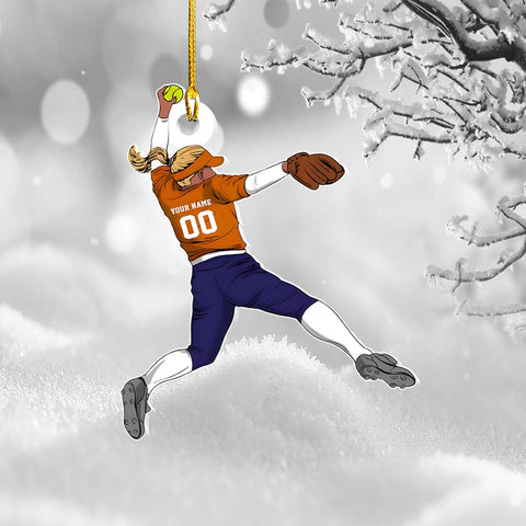 TinoShop Personalized Softball Acrylic Ornament Custom Name & Number Ornaments 2024 for Girl Coach Softball, Softball Gloves Ornament Custom, Softbal Ornament, Softball Ornament Softball Lover (ON467)