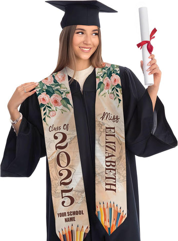 Pretyprints Personalized Class Of 2025 Teacher Graduation Stole Custom Teacher Pencil Graduation Sash Gift College Graduation