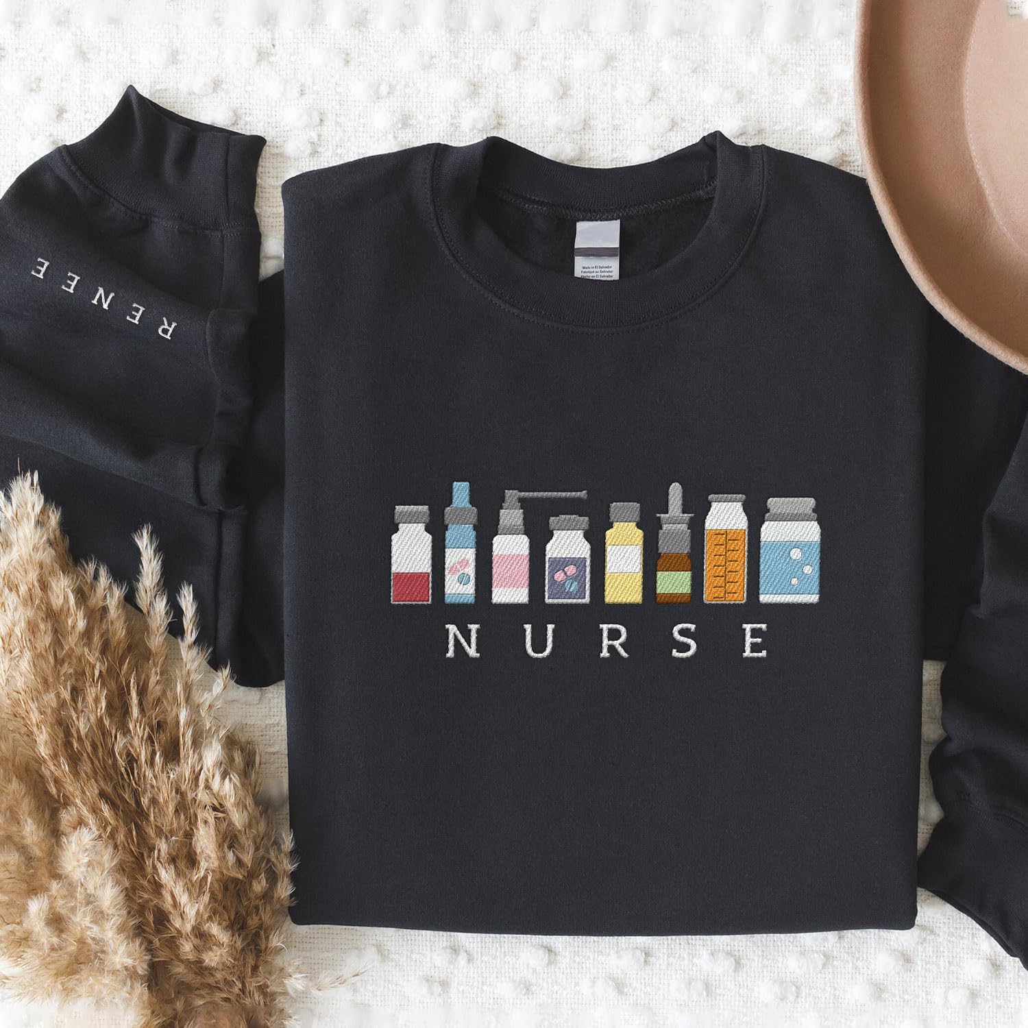 Personalized Embroidered Nurse Sweatshirt For Women Custom Name Registered Nurse Sweatshirt Crewneck Pullover Idea Nurse Gift