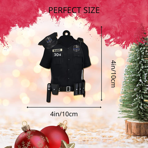 Piratify Personalized Name and Number Police Ornaments for Xmas 2022, Customized Police Christmas Ornament Police Light Vest Ornament Bullet Proof Flat Two Sided Hanging Printed Plastic Ornaments