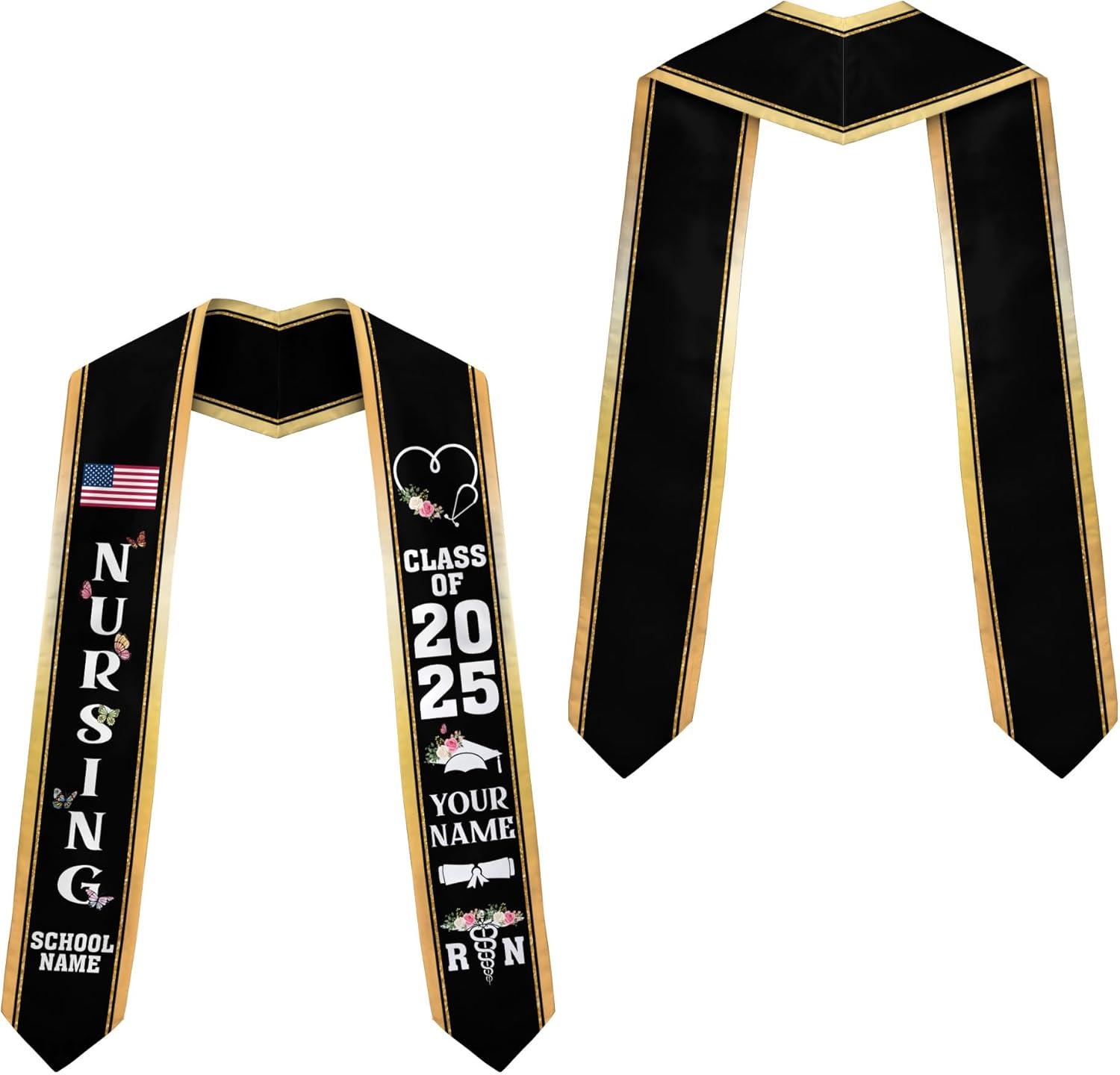 Pretyprints Custom Nurse Sash Graduation, RN Graduation Stole Gifts for Friends Nursing Student Senior Class Of 2025