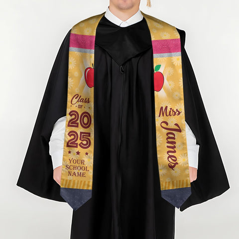 Pretyprints Personalized Class Of 2025 Teacher Graduation Stole Custom Teacher Pencil Graduation Sash Gift College Graduation