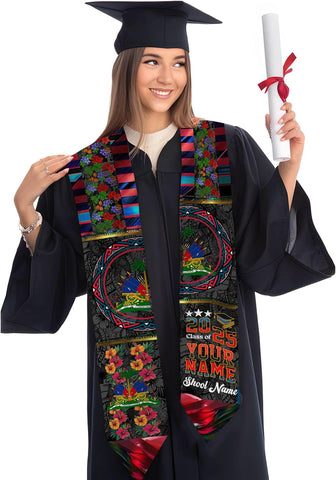 Pretyprints Haitians Graduation Sash, Haiti Graduation Stole Custom, Personalized Haitians American Flag Graduation Sash 2025