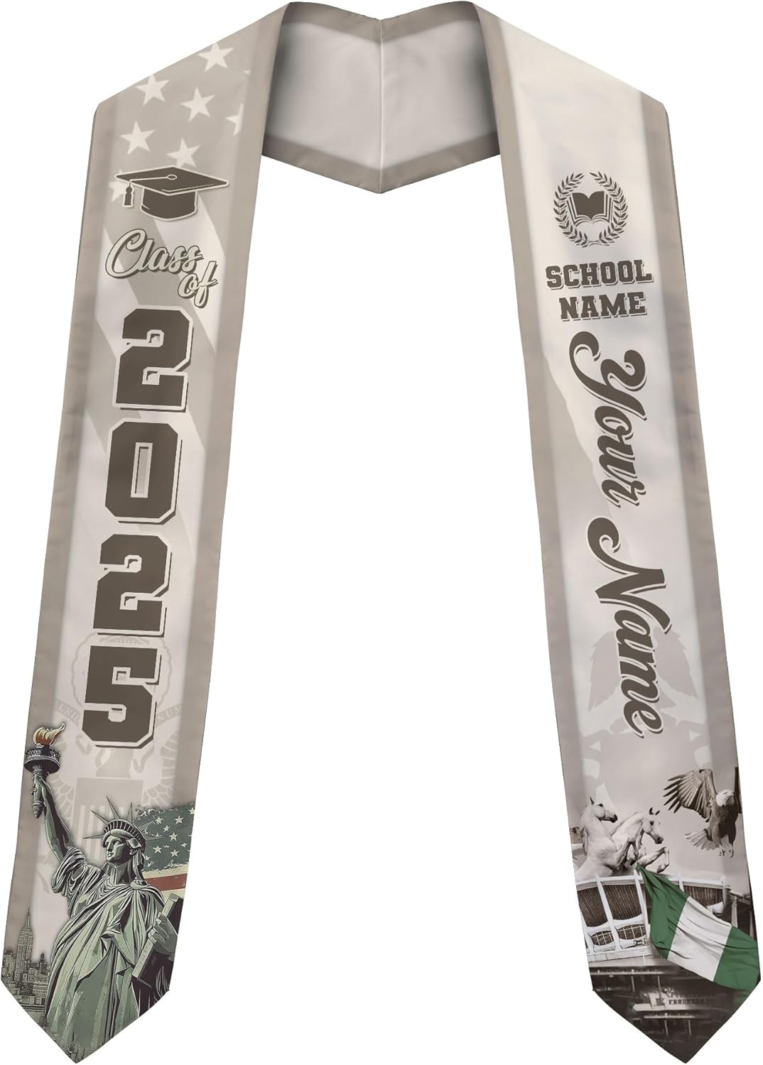 Pretyprints Custom Nigerian Graduation Sash, Nigeria Graduation Stole Customize, Nigerian American Flag Graduation Sash 2025