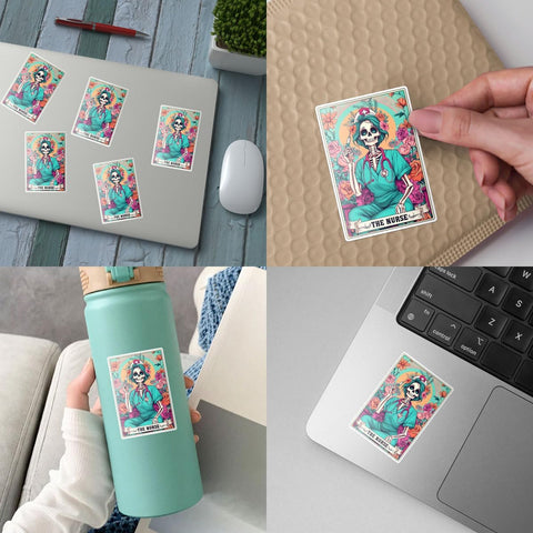 (3PCs) The Nurse Tarot Vinyl Sticker, The Nurse Tarot Card Holographic Stickers, Nurse Skeleton Hologrpahic Vinyl Stickers, Fun Nurse Decal- Stickers for Laptop Water Bottle Phone Car Helmet 3"