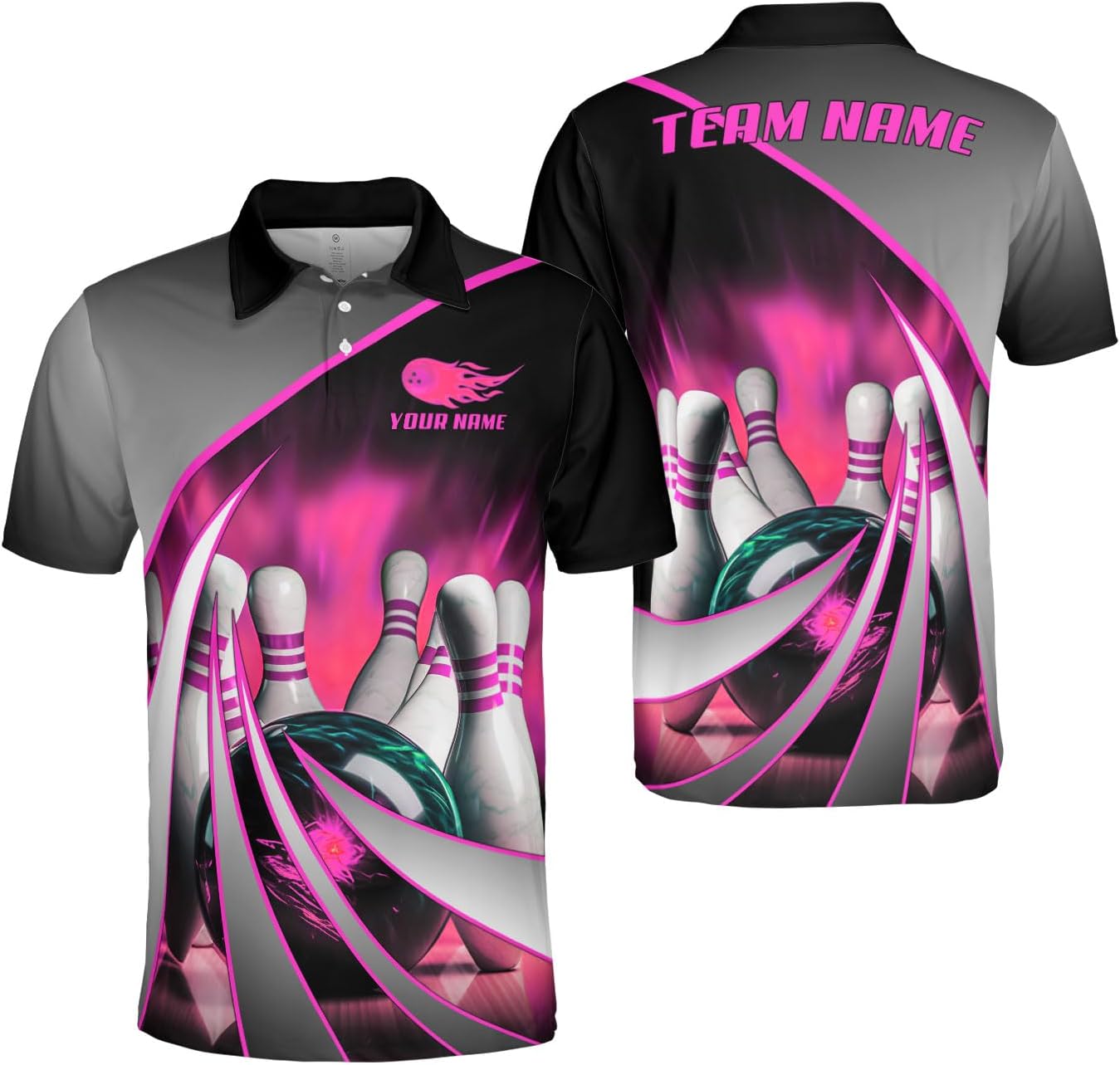 Ligthuy Personalized Name Bowling Polo Shirts 3D for Men and Women, Bowling Shirt, Bowling Shirts for Men Team Bowling Shirt