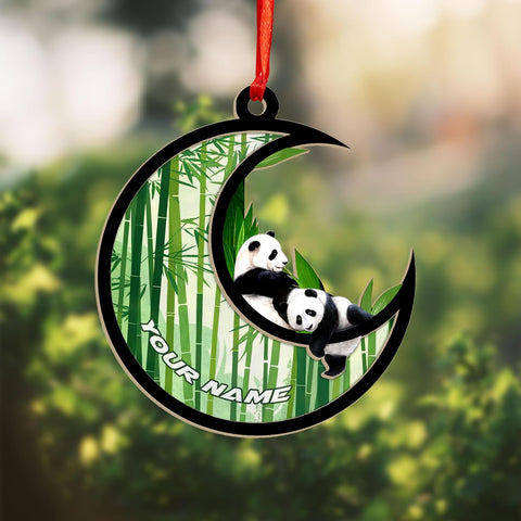 MAPrints Personalized Panda Ornament Xmas Tree, Panda Acrylic Or Wood Flat Shape Ornament Christmas 2024, Panda Lovers Ornament Xmas Decor, Panda Bear Gifts Panda Bamboo Hanging Ornament (Panda 2)