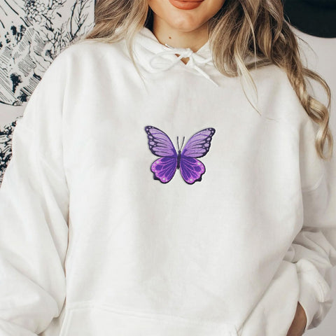Podagree Personalized Butterfly Embroidered Sweatshirt, Custom Pink Butterfly Hoodie Name FLower Graphic