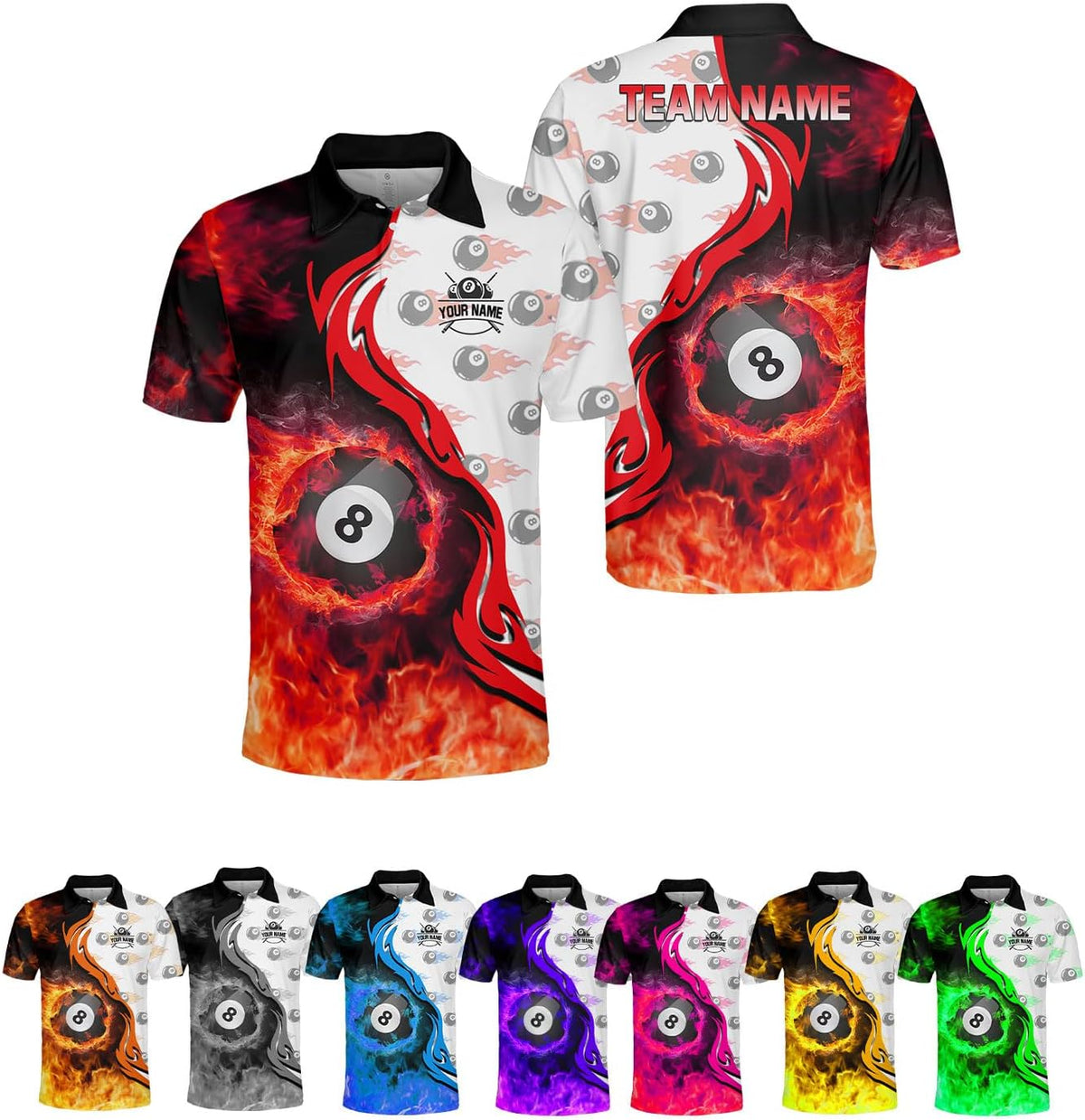 Ligthuy Personalized Billiard Polo 3D, 8 Ball Shirt, Billiards Shirts for Men, Billiard Gifts for Men and Women S-5XL