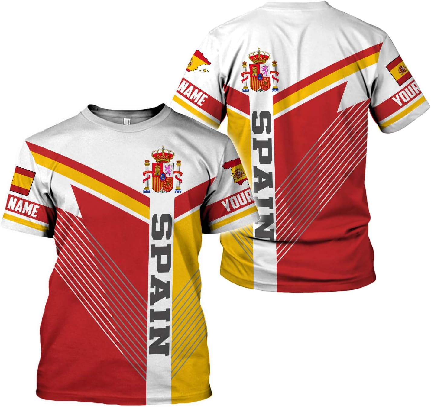 MoonArt Personalized Spain Shirt Custom Spain Espana Flag Shirts for Men and Women, Spain Spanish Pride