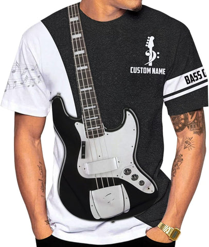 Personalized Bass Guitar 3D Shirt Men Women, Custom Name 3D Drum Shirts Gift for Bass Guitar, Bass Guitar Player Shirts
