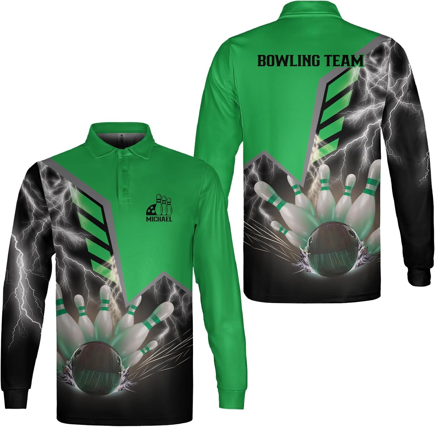 Woseprints Personalized Name Bowling Polo Shirts 3D for Men & Women, Custom Bowling Shirts for Team, Bowling Shirts Unisex