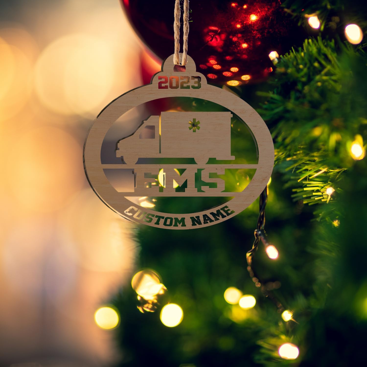 MAPrints Personalized EMS EMT Paramedic Cutout Wood Christmas Ornament 2024, Custom EMS, EMT Uniforms Ornament, Medical Christmas Ornaments, EMS Star of Life EMT Paramedic Ornaments (EMS 4)
