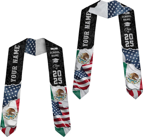 Custom Mexican Graduation Sash, Mexico Graduation Stole Customize Photo, Mexican American Flag Graduation Sash 2025