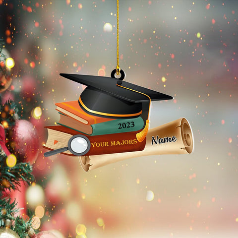 MoonArt Personalized Graduation Christmas Ornament Customization Wood Plastic Ornaments for Xmas High School College Bachelor Master's Degree PhD Graduate Keepsake School, Teacher Graduation (GD2)