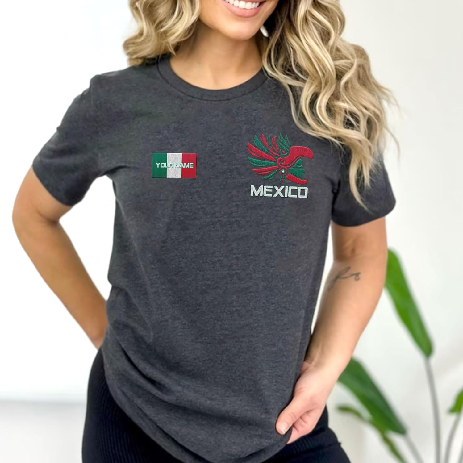 Mostprints Personalized Name Embroidered Mexico Tshirt, Customized Name Shirts Mexican US Flag, Mexico Shirt2