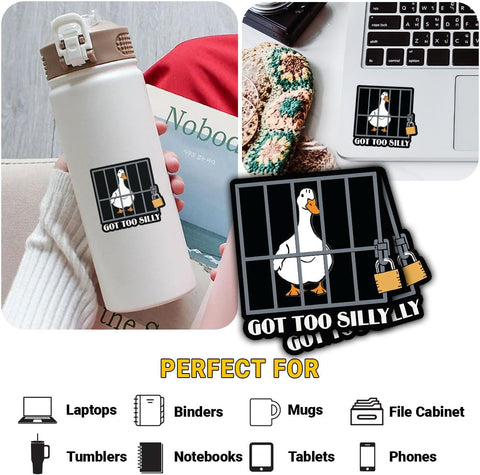 3 Pcs Goose Got Too Silly Sticker, Funny Silly Goose in Jail Decal, Goose Got Too Silly Sticker, Certified Silly Goose Stickers for Book Notebook Water Bottle Tumbler Phone Case Laptop 3"x3"