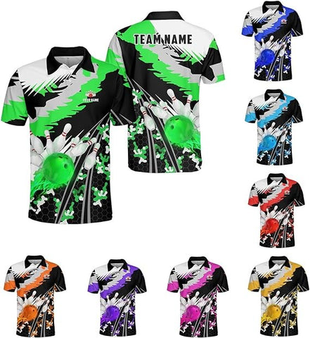 Mostprints Personalized Name Bowling Polo Shirts 3D for Men and Women, Bowling Shirt, Bowling Team T-Shirt