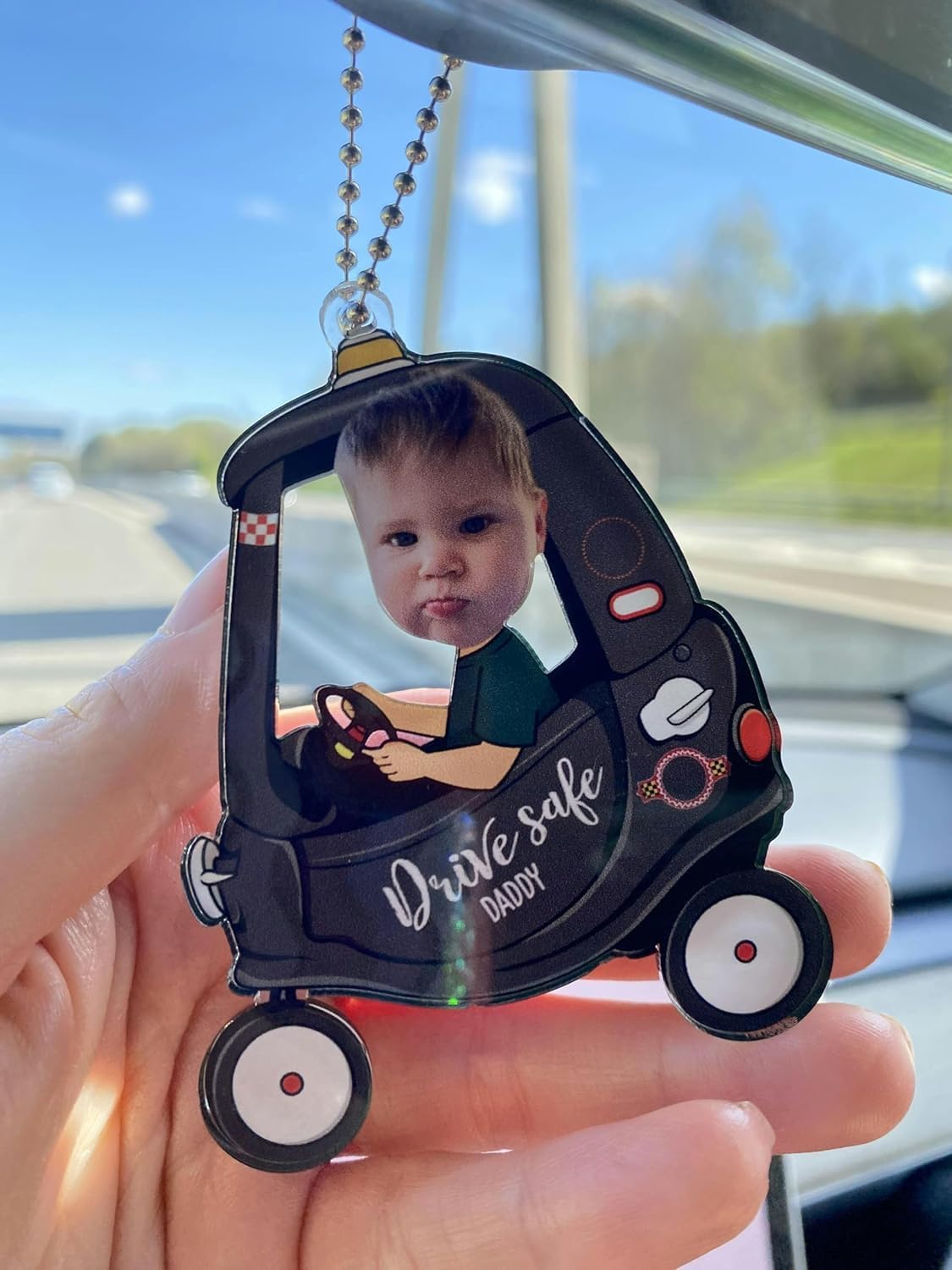 Drive Safe Daddy Car Ornament Custom Photo Baby Car Hanging Ornament Mirror Hanging Accessories for Your Car Father's Day