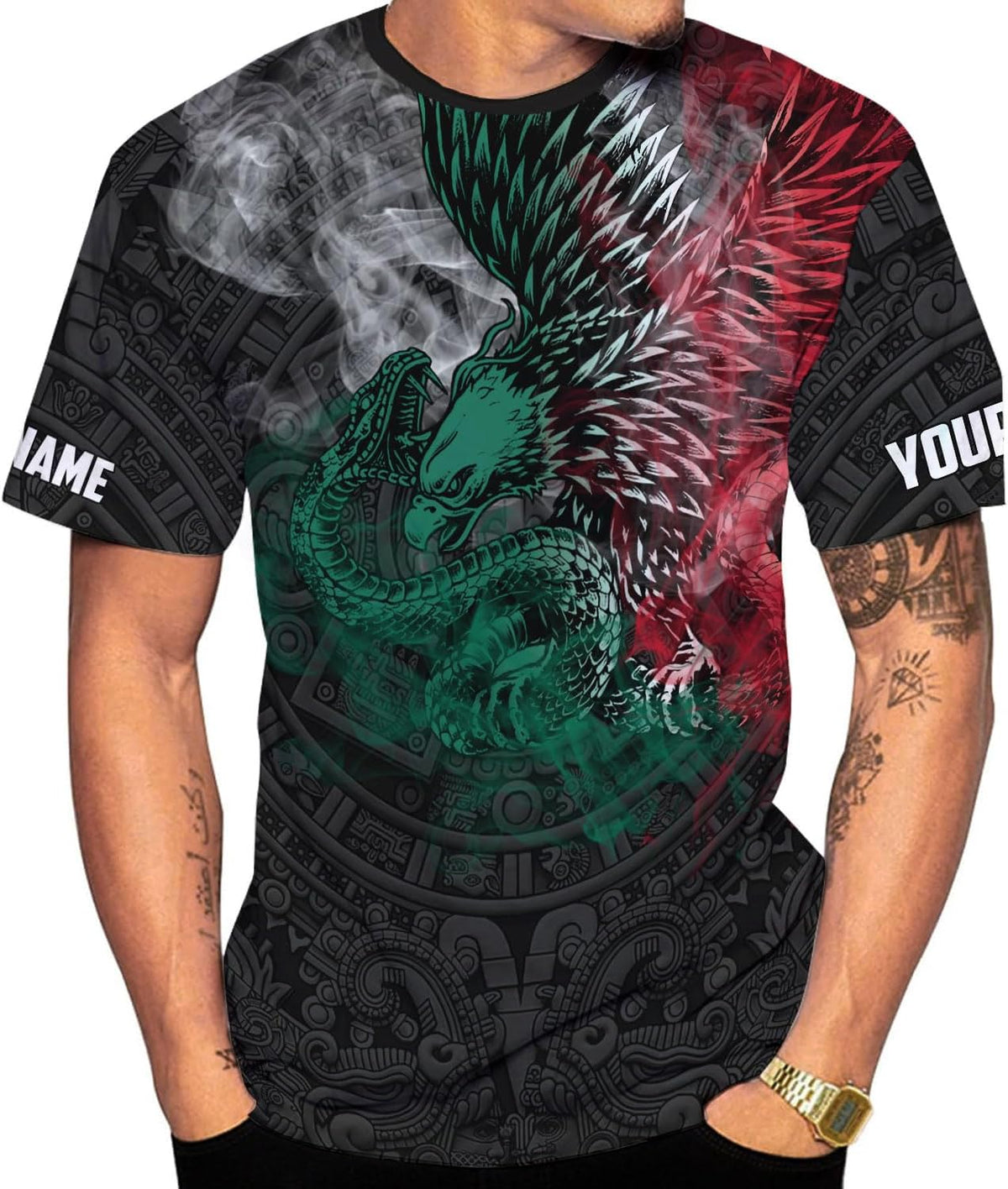 RoyalBro Personalized Mexico Shirt, Camisas de Mexico Customized Mexican Shirts Mexican Flag Mexico 3D Shirt for Men Women