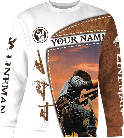 Personalized Lineman 3D Print Hoodies Unisex Pullover Hoodie Gift For Men, Women, Full Size S-5XL For Men Women