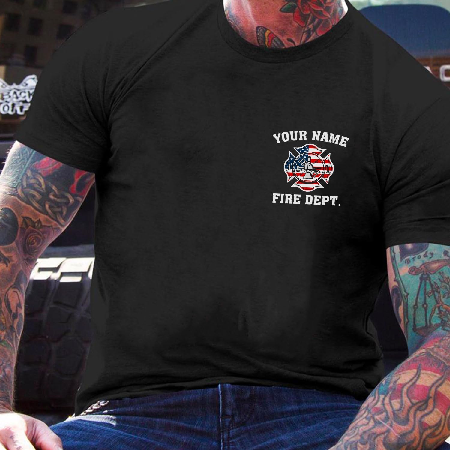 Pesonalized Red Line Fire Fighter T-Shirt, Fire Fighter T Shirt, Fire Department Shirts for Men, Fire Rescue Shirt