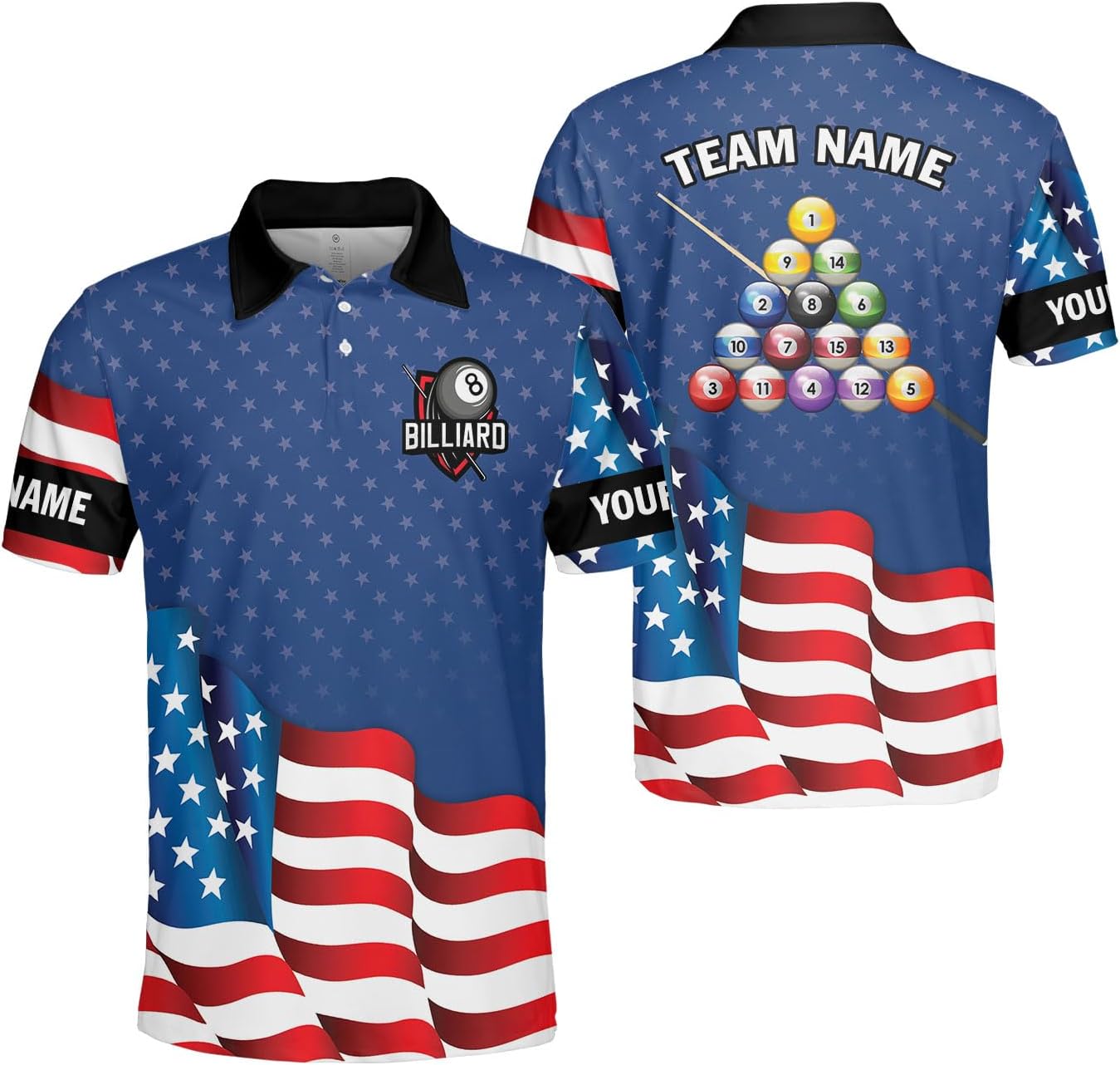 MoonArt Personalized Billiard Polo Shirts, Billiards Shirts for Men, Pool Shirts, 3D Billiards 8 Ball Pool, Billiard Team