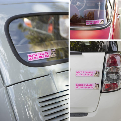 3 Pcs Bestie Let Me Merge Bumper Sticker, Funny Dog Cat Gen Z Meme, Bestie Please Let Me Merge Bumper Sticker, New Driver Stickers for Vehicle Decal for Car Truck Laptop Phone Helmet 5"x5" (Cat)