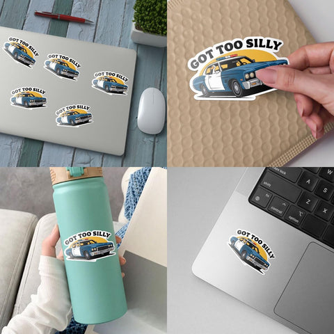 Got Too Silly Goose Police Car 3" Sticker, Silly Goose Meme Stickers for Waterproof Laptop Water Bottle Phone Car