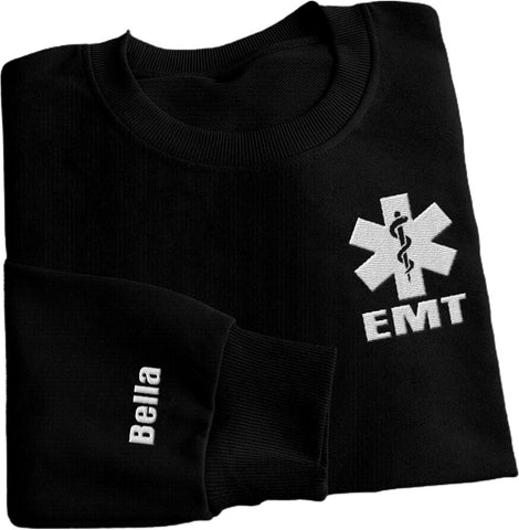 Personalized EMT EMS Paramedic Thin White Line Embroidered Sweatshirt, EMT Student, EMT Future, Medical Worker (Cotton, SS133)