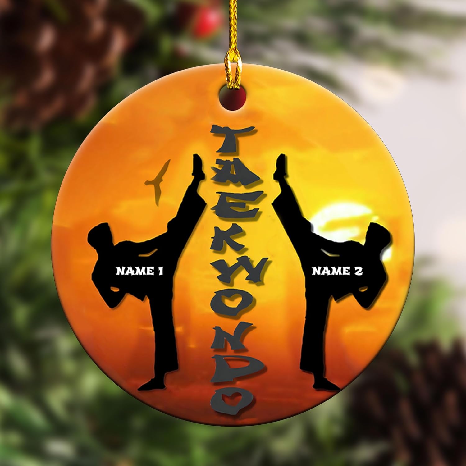 MAPrints Personalized Taekwondo Ceramic Ornament, 2024 Christmas Ornament Gifts, Custom Taekwondo Ornament Christmas Tree Decor, Karate Taekwondo Black Belt Ornament, Martial Arts Gift (TWD 4)