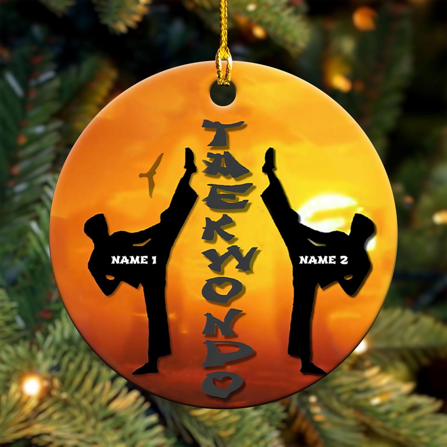 MAPrints Personalized Taekwondo Ceramic Ornament, 2024 Christmas Ornament Gifts, Custom Taekwondo Ornament Christmas Tree Decor, Karate Taekwondo Black Belt Ornament, Martial Arts Gift (TWD 4)