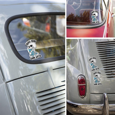 3 Pcs Drink Some Damn Water Sticker, Skull Skeleton Hydrate or Diedrate Die-Cut, Drink Water Stickers, Drink Reminder Sticker, Funny Skeleton Stickers for Laptop Bottle Phone Car Helmet 3"x3"