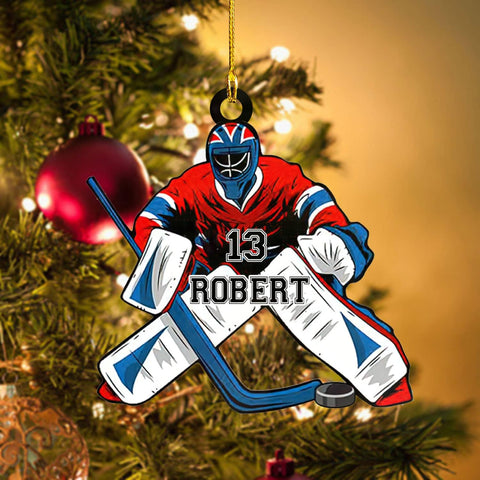 Personalized Hockey Ornaments for Xmas 2022, Hockey Ornament, Helmet and Gloves Wood Hockey Ornament, Hockey Christmas Ornament, Gift for Hockey Lovers, Christmas Pine Tree Hanging Decor Wood Ornament
