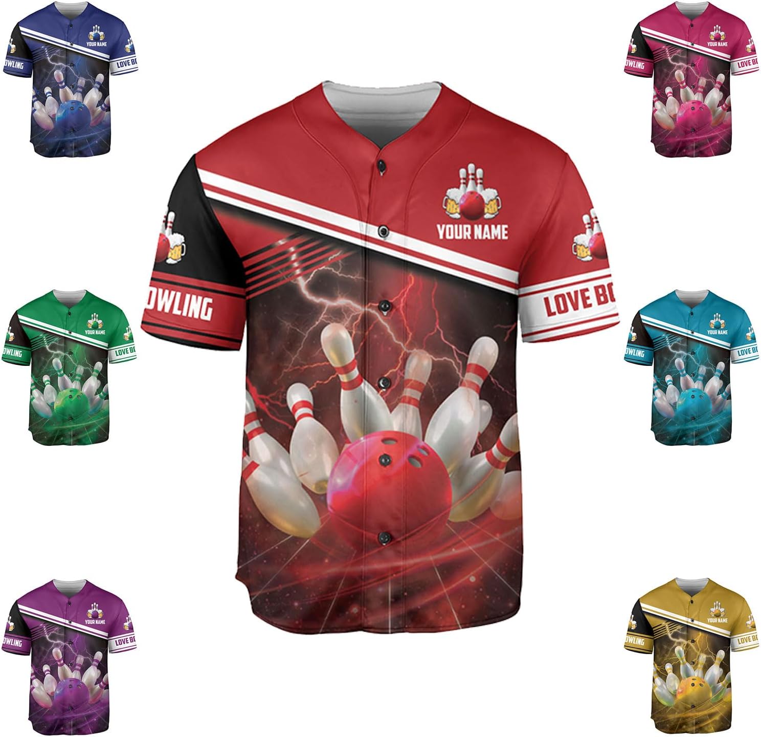 mostprints Personalized Bowling Baseball Jersey Custom Bowling Shirts Bowling Gift Bowling Jersey Bowling Shirt Men Womens