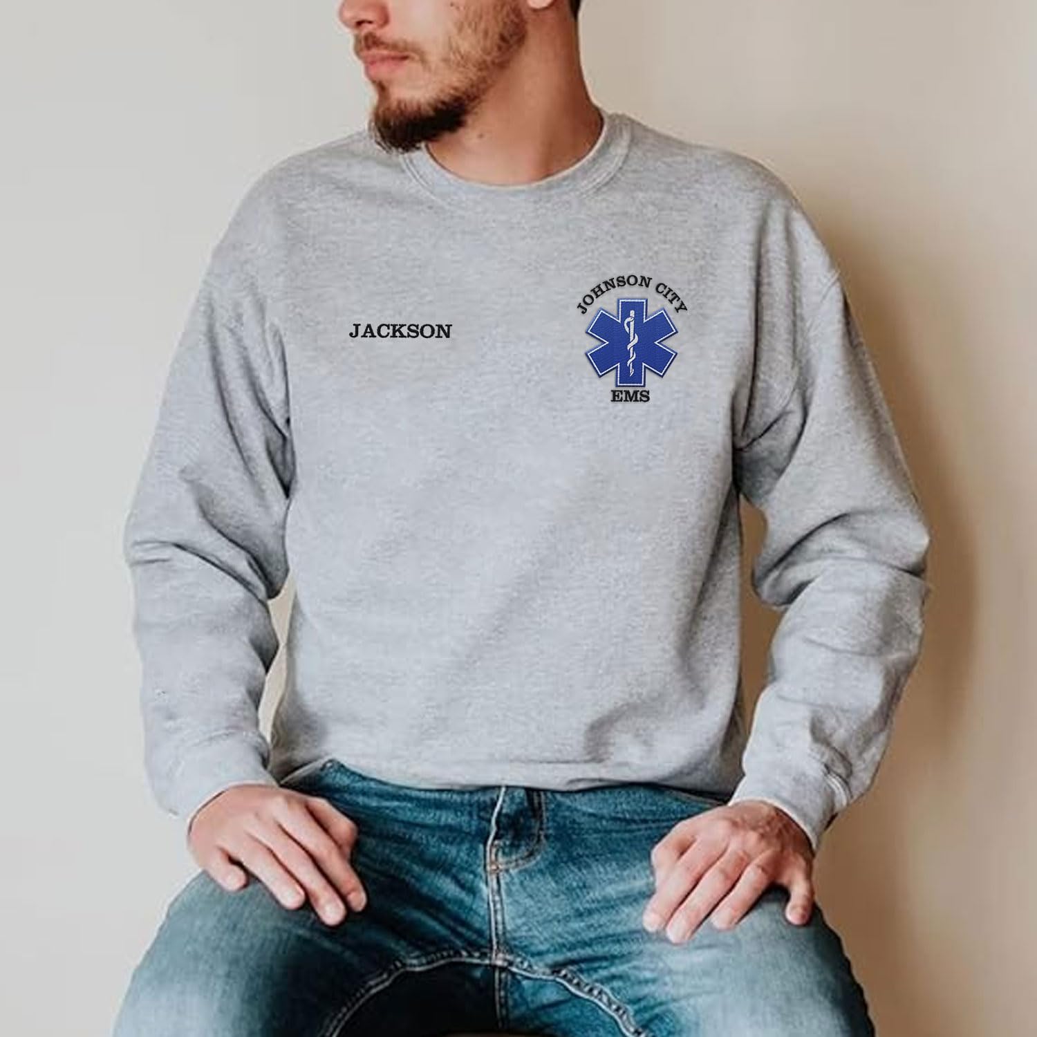 Intenprints Personalized EMS EMT Embroidered Sweatshirt, Custom EMS EMT Paramedic Uniform Emergency Medical Technician Shirts