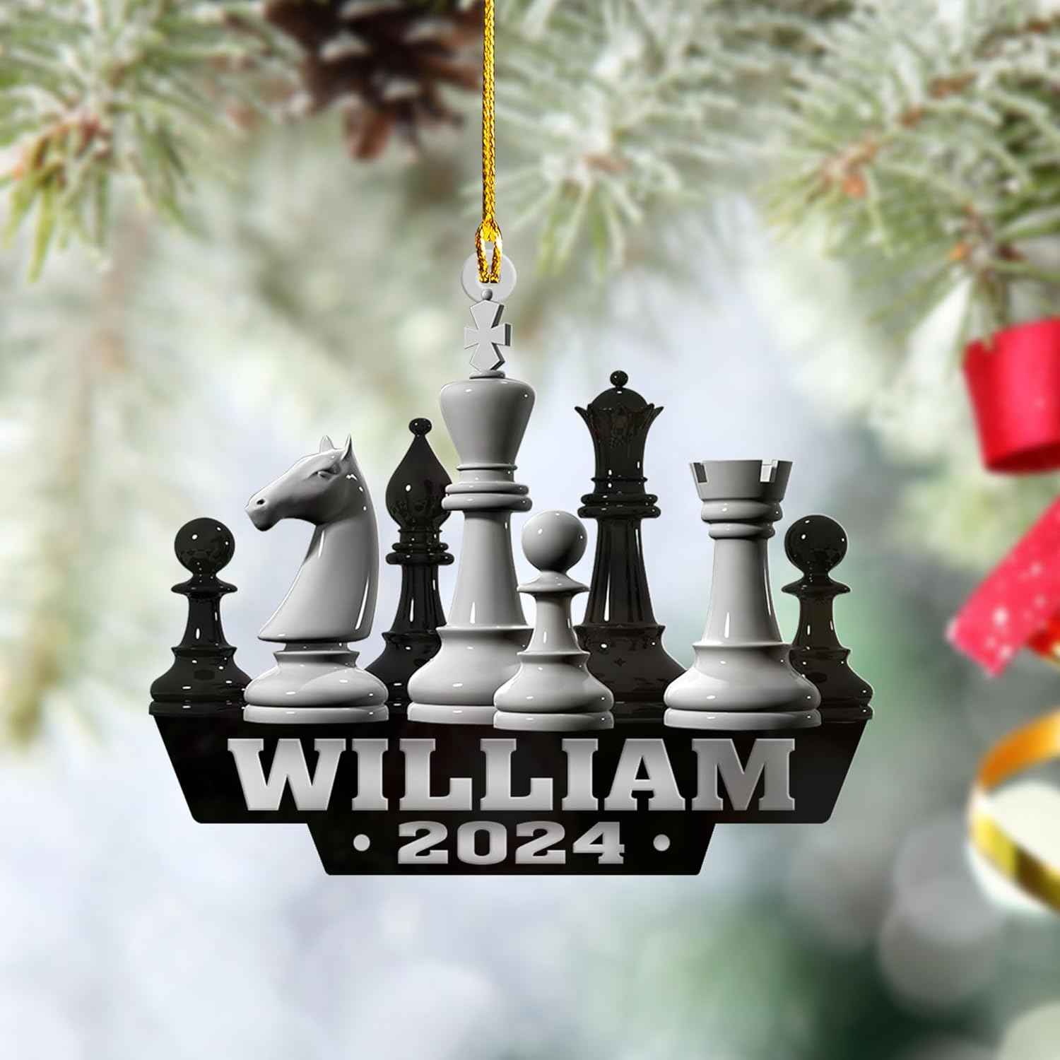 Mostefy Personalized Chess Ornament 2024, Chess Christmas Ornament, Name Chess Board Ornaments,Custom Ornament for Chess Player, King and Queen Chess Ornament (Style 2)