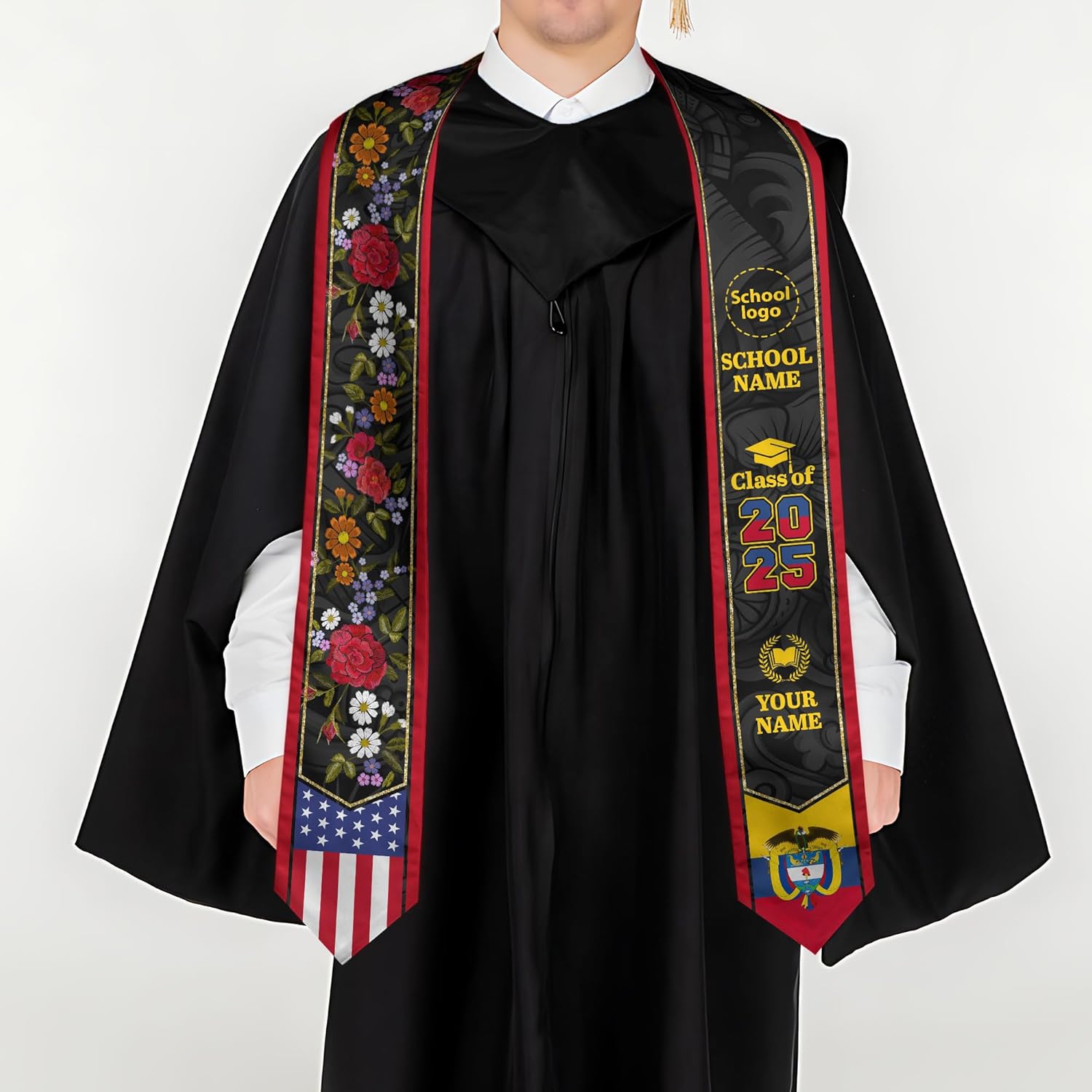 Pretyprints Colombians Graduation Sash, Custom Colombians American Flag Graduation Sash 2025, Colombia Graduation Stole