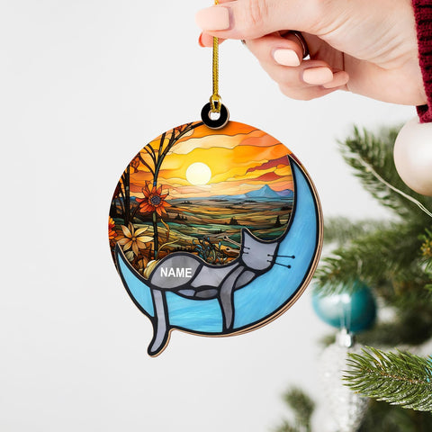 MAPrints Personalized Cat Ornaments for Christmas Tree, Custom Cat Christmas Ornament 2024, Gifts for Christmas Cat Lovers Cat Memorial Ornament, Cat Hanging Ornament Cat On The Moon (CAT 4)