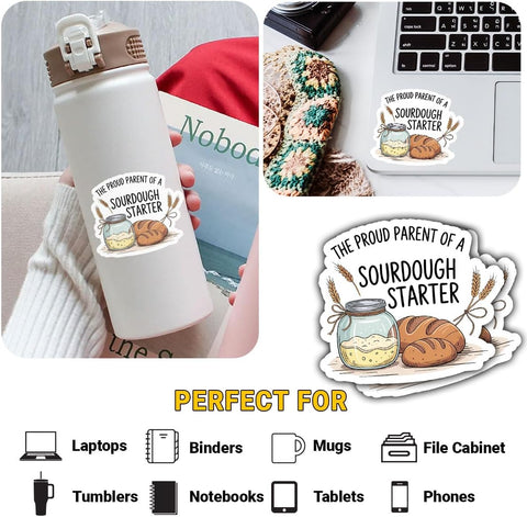 (3PCS) The Proud Parent of a Sourdough Starter Sticker, Funny Bread Making Sticker, Funny Baking Quote Vinyl Decal Waterproof for Mixer, Notebook, Water Bottle, Gift for Bread Lovers 3 Inch