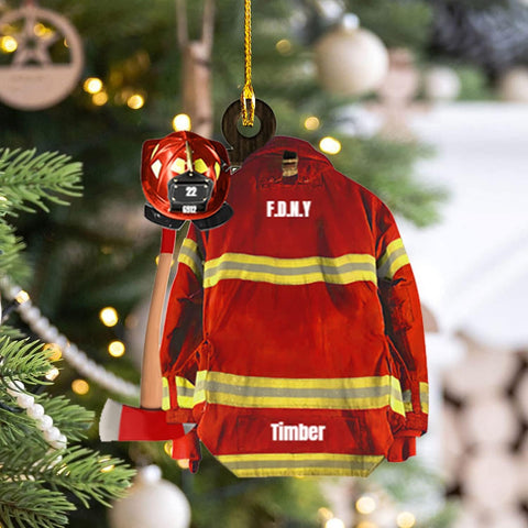 Personalized Firefighter Ornament Custom Name Firefighter Ornaments Two Sided Hanging Printed Flat Thin Red Line Ornaments Hanging Christmas Decorations Firefighter Gifts Ornament (Style 1)