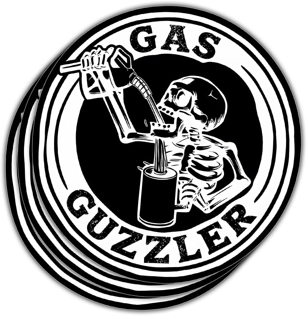 (3 Pcs) Gas Guzzler Sticker - Funny Skeleton Truck Decal - Vinyl Sticker for Car, Truck, SUV, Bumper, Window, Laptop, and More – 5 Inch Waterproof Gas Sticker for Vehicles