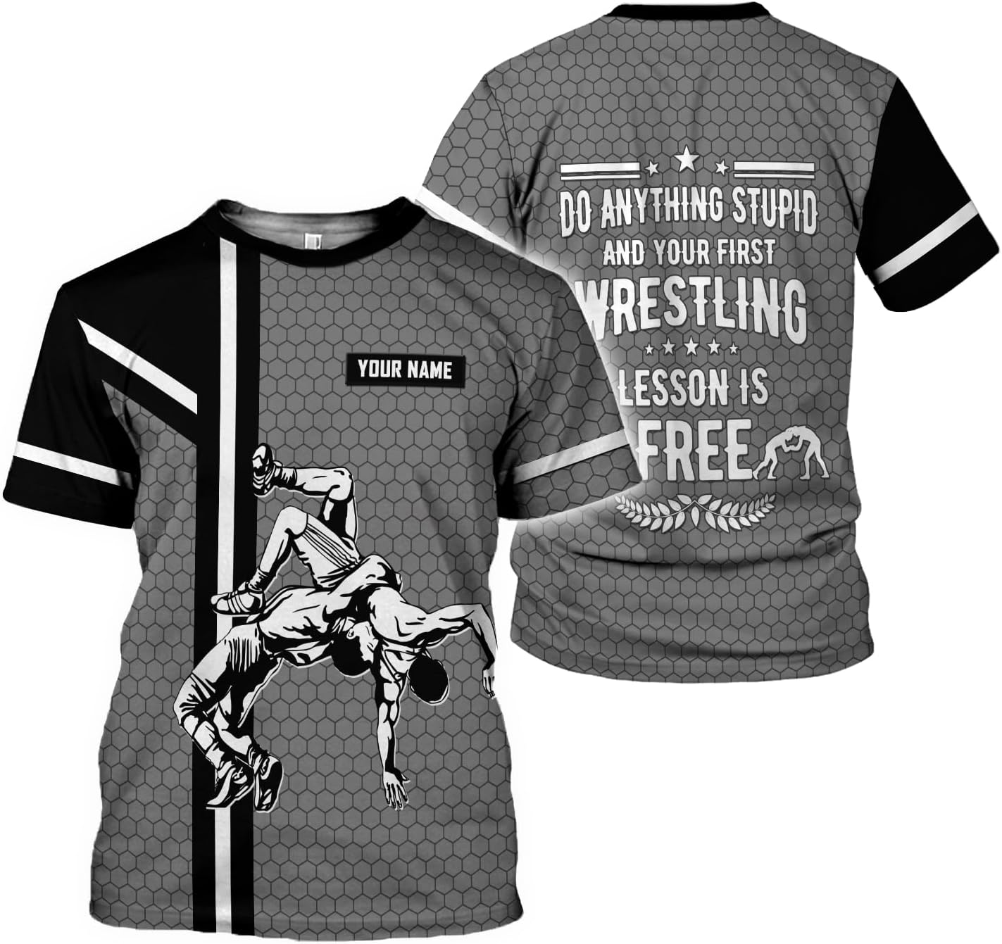 MAPrints Personalized Name Wrestling Shirt 3D All Over Print, Wrestle T-Shirt, Funny Free Hug Wrestling T-Shirt for Men S-5XL