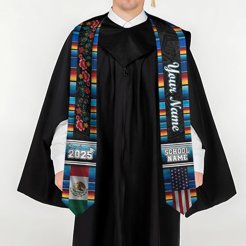 Custom Mexican Graduation Sash, Mexico Graduation Stole Customize Photo, Mexican American Flag Graduation Sash 2025