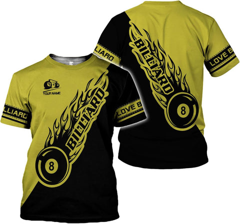 Rivelus Personalized Name Billiard Shirts 3D, Billiards Shirt 8 Ball Billiard Shirt Custom Men's Pool Men Women